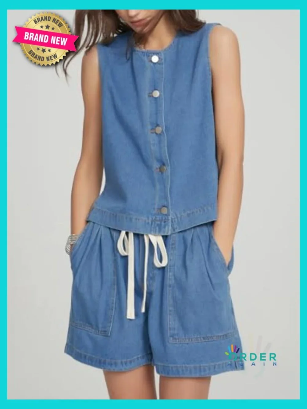 Sleeveless Denim Vest & Baggy Shorts Matching Set Y2K Summer Casual